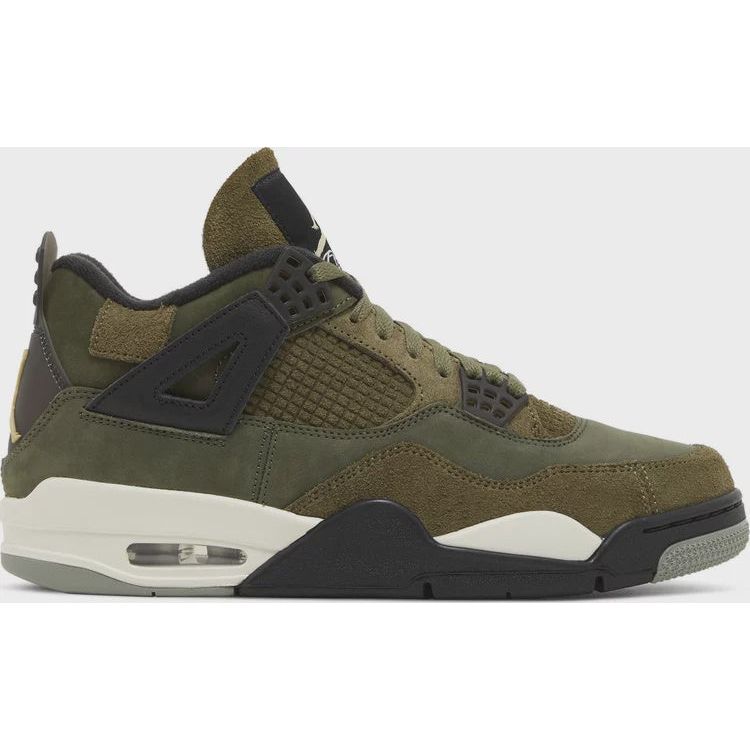 Jordan 4 Retro SE - Craft Medium Olive (FB9927-200) shoes in green and brown colorway with classic retro design and signature Jumpman logo