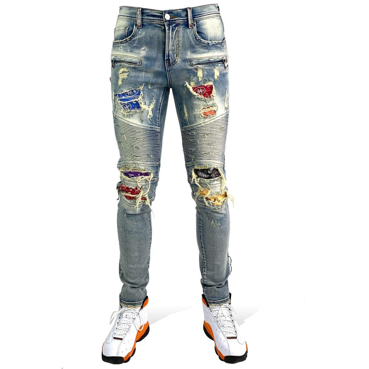 Preme Multi Paisley Indigo Biker Denim (Pr-WB-779)