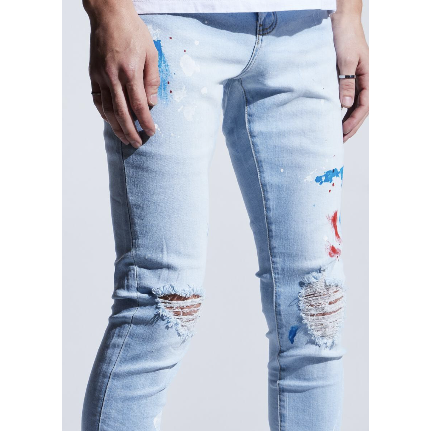 Karter Elsie Light Blue Painted Jeans with Tears, KTROL-108, distressed denim