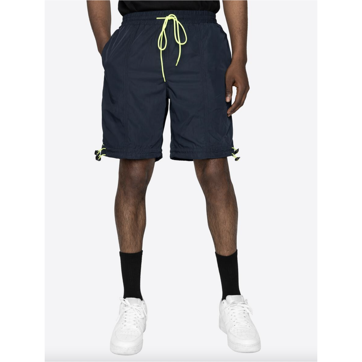 Men's EPTM Hyper Track Shorts in Navy with side pockets and drawstring waistband