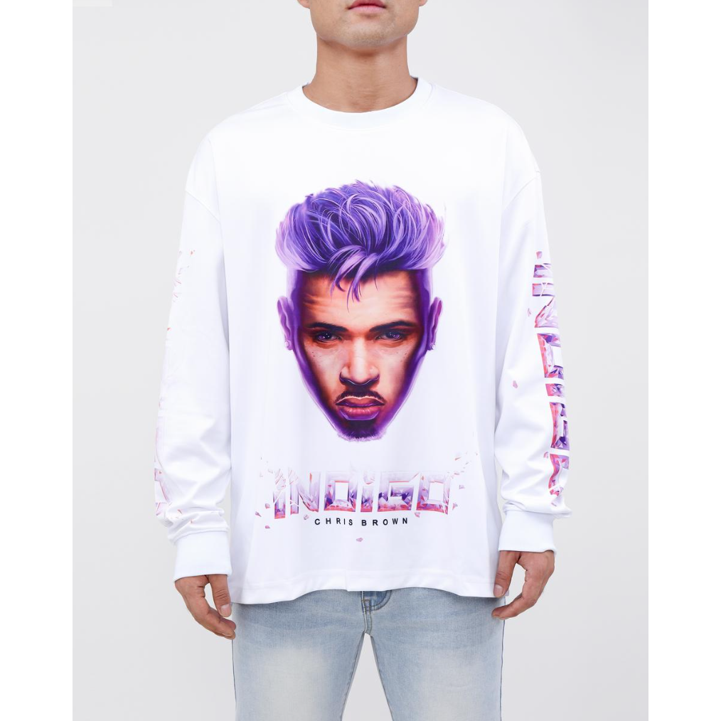 Black Pyramid Indigo Portrait Long Sleeve White Shirt Y2162333-WHT on a mannequin