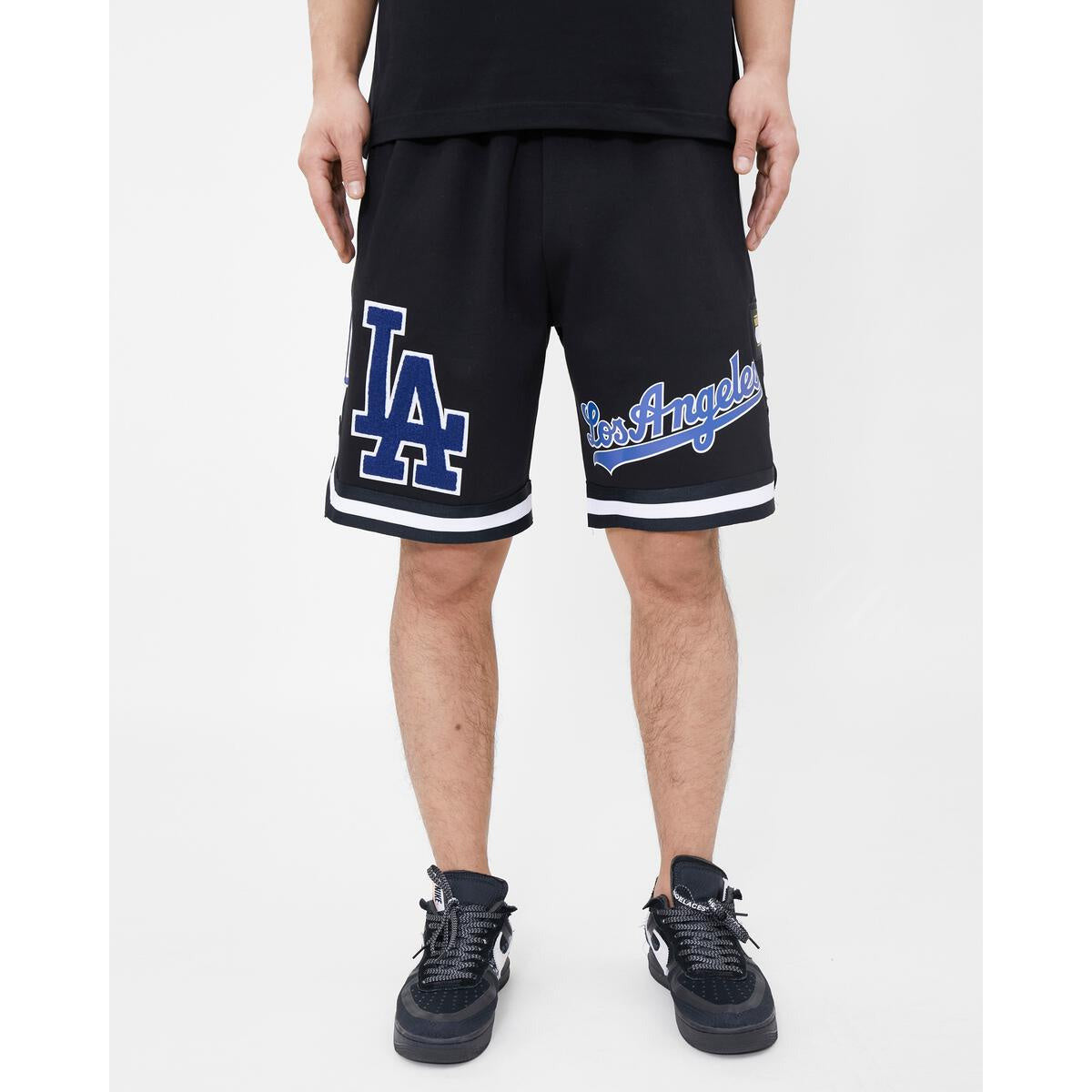 Black Pro Team Shorts featuring the Los Angeles Dodgers logo