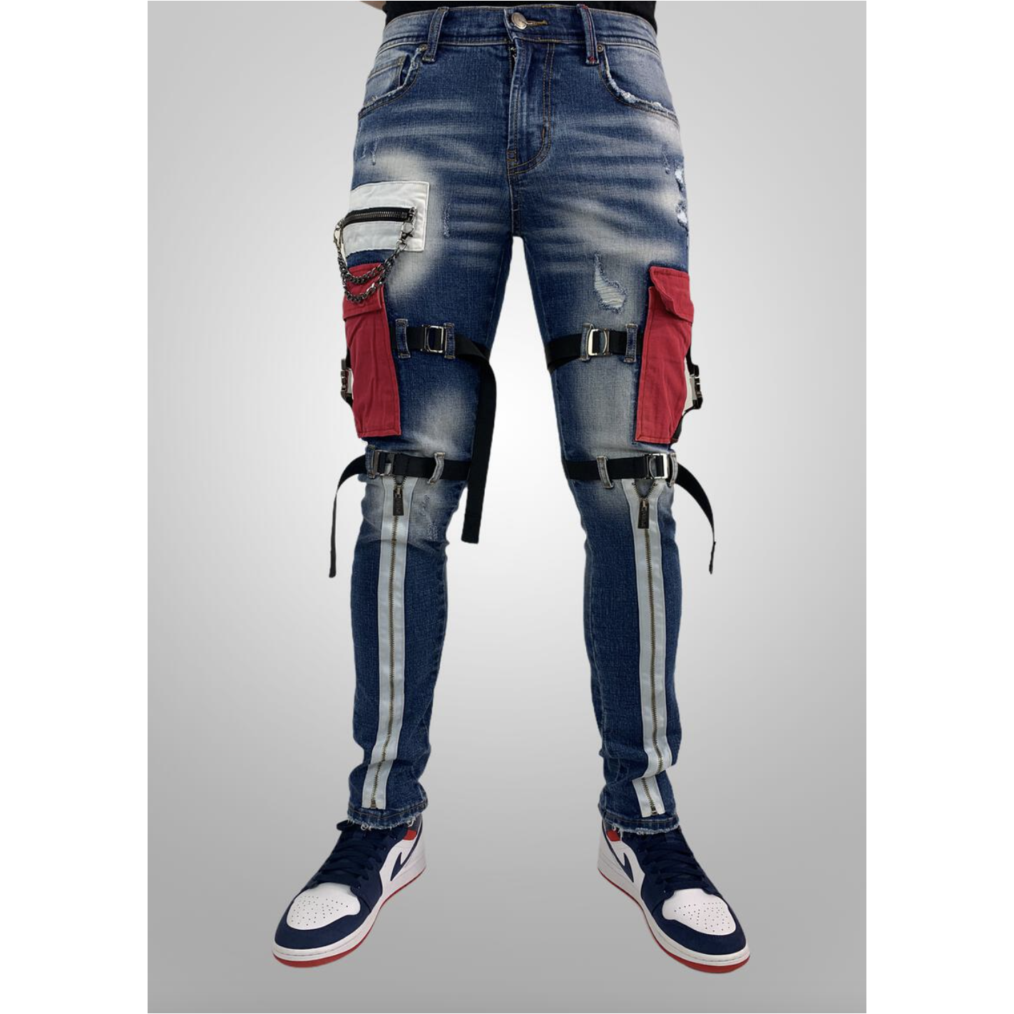 PREME Cargo Strap Denim Jeans in Indigo, a versatile and stylish addition to any wardrobe for a comfortable and fashionable look