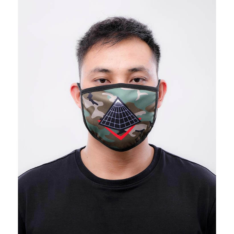 Black Pyramid- Pyramid Logo Face Mask Green Camo, a stylish and protective accessory for outdoor activities and urban fashion
