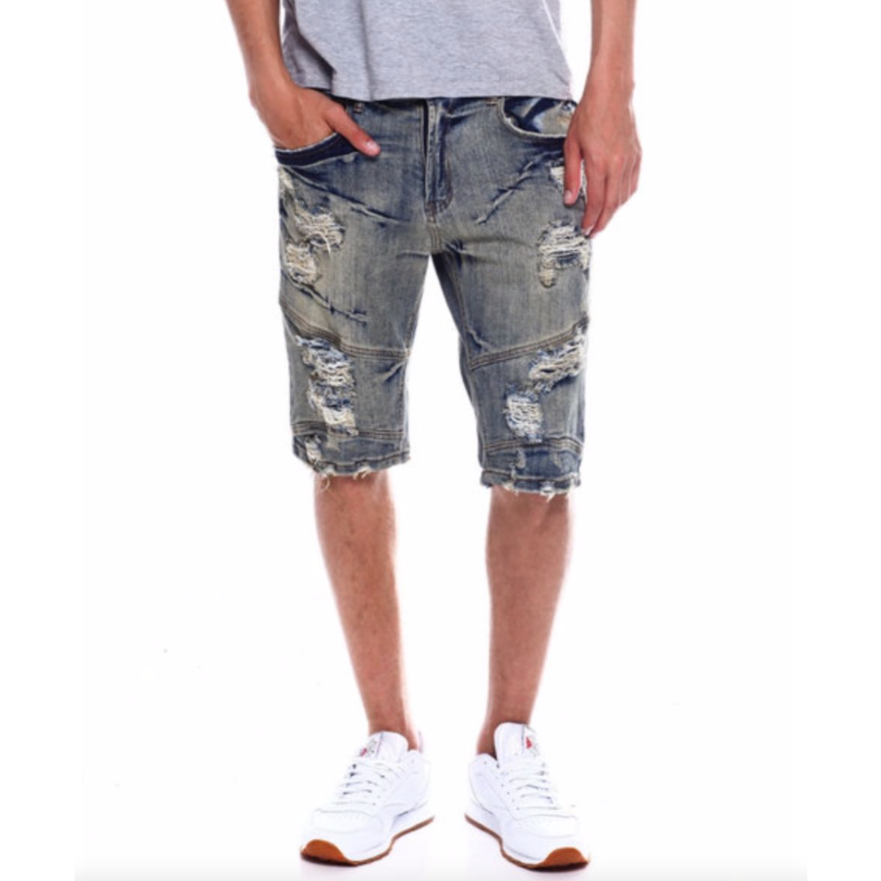 Vintage high-waisted denim shorts in dark blue, designed by PREME Seoul (PR-WB-170)