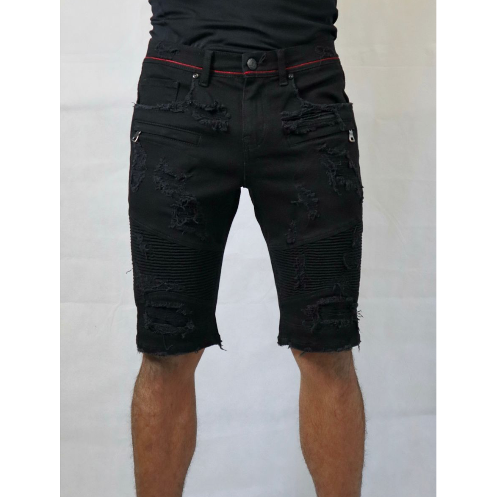 High-quality PREME Buffalo Black Biker Jean Shorts (PR-WB-182) for men's urban fashion
