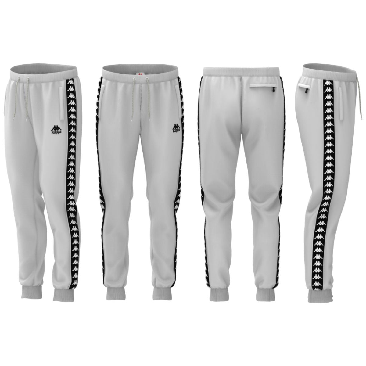 White and black Kappa 222 Banda Alanz-2 joggers, featuring iconic logo detailing and comfortable, athletic-inspired design