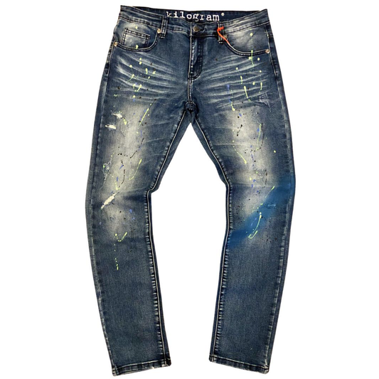 Kilogram Medium Blue Paint Splatter Denim Jeans