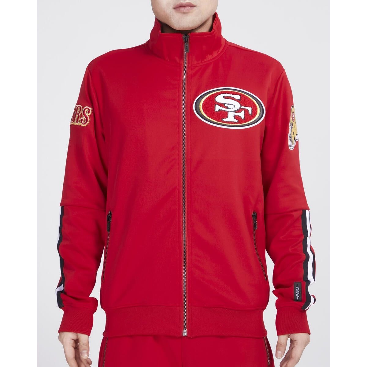 Red and black Pro Standard San Francisco 49ers Classic Track Jacket, front view