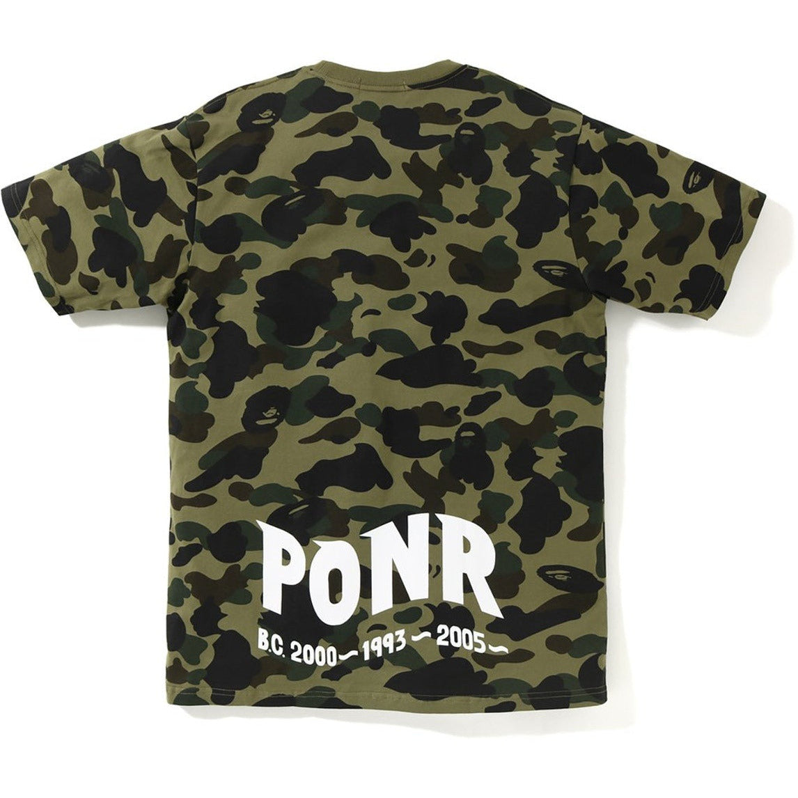 BAPE 1st Camo PONR Shark Tee in Green, a stylish and trendy streetwear shirt featuring the iconic BAPE shark logo and camouflage pattern