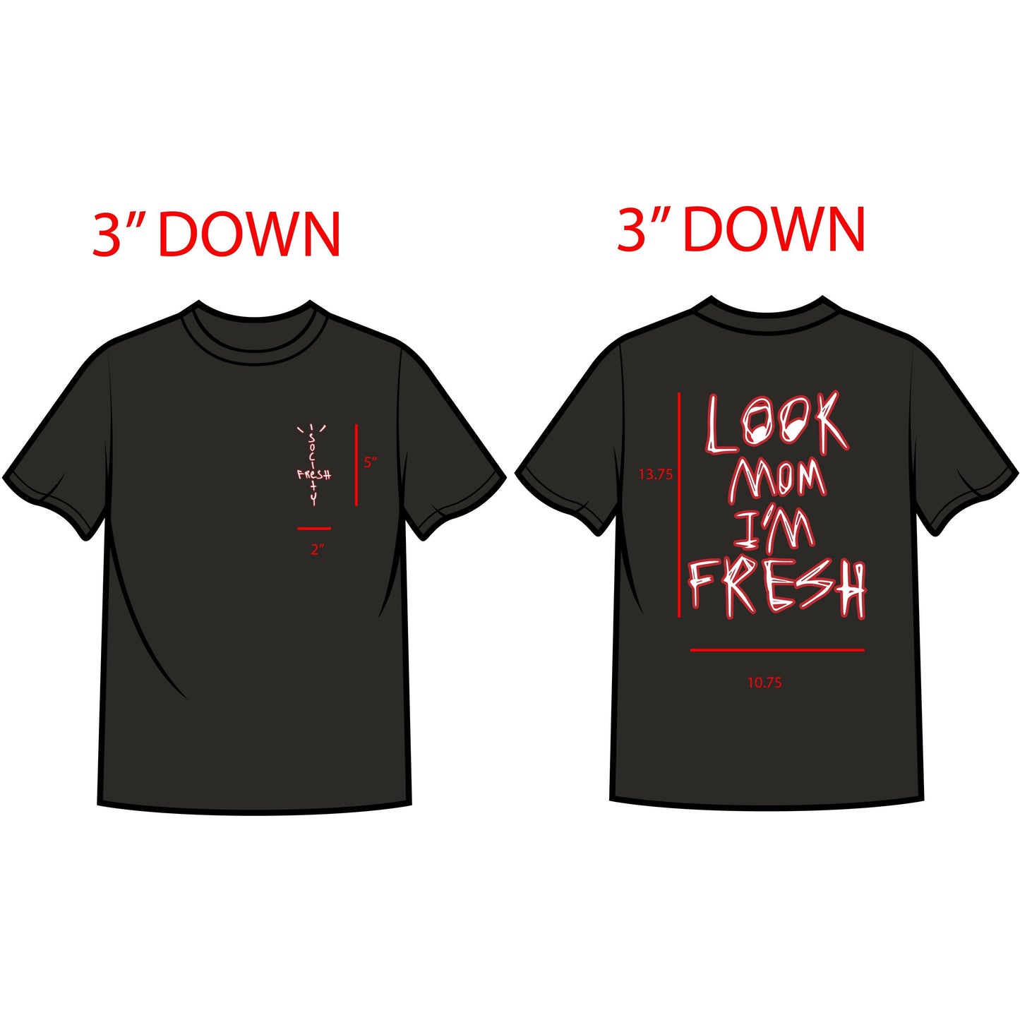 Fresh Society 'Look Mom I'm Fresh' black and red tee shirt, a stylish and comfortable addition to your wardrobe