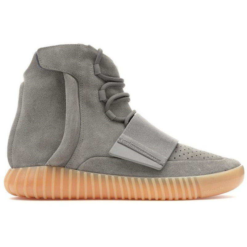 High-top adidas Yeezy Boost 750 Light Grey sneaker with glow-in-the-dark sole