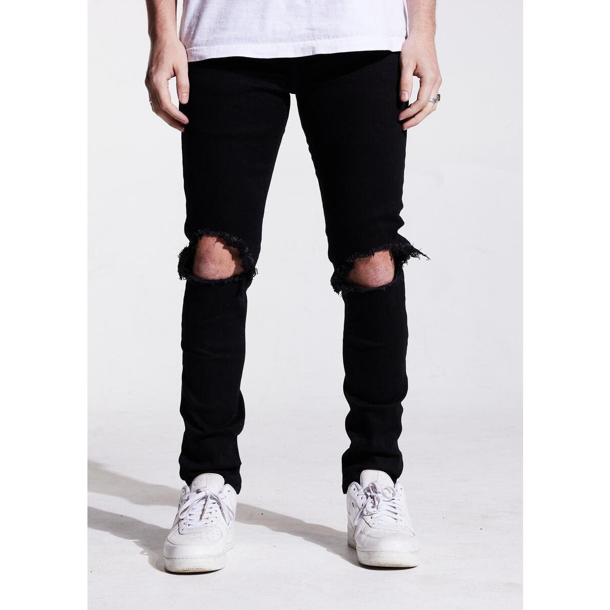 Stylish Karter Collection Black Denim with Ripped Details (KRTR-KTROL107) Product Image