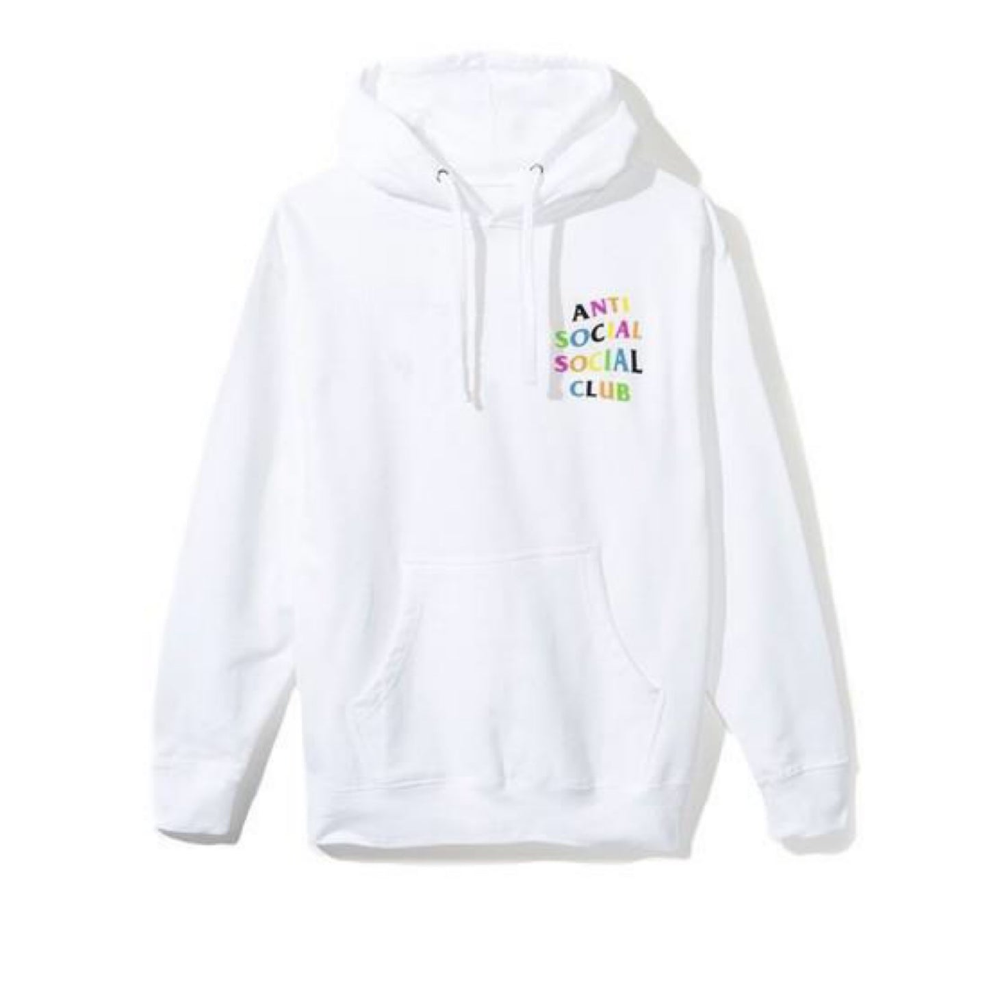 White Anti Social Social Club Rainbow Hoodie featuring colorful rainbow design