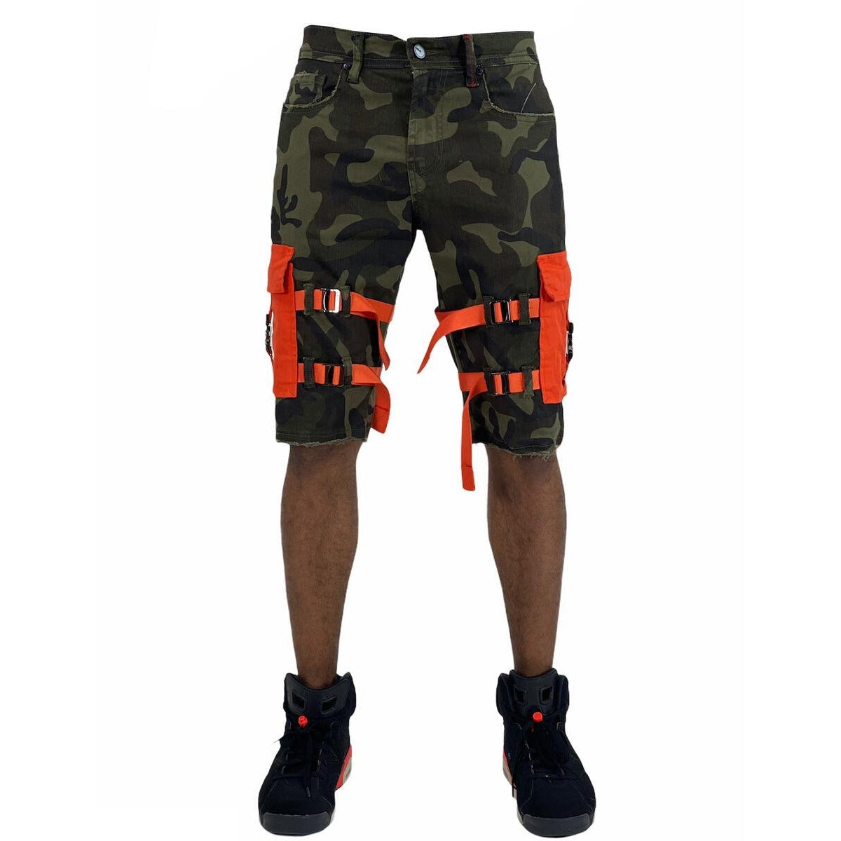 PREME SS21 Cargo Strap Shorts in Woodland Camo pattern, style PR-WB-742, available for purchase