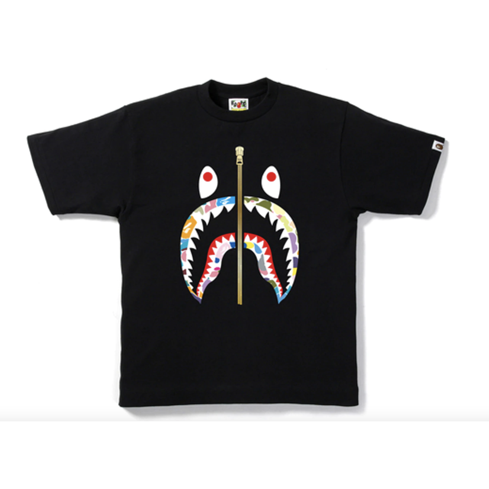 BAPE Multi Camo Shark Mouth Tee Black Gold Zipper Fresh Society