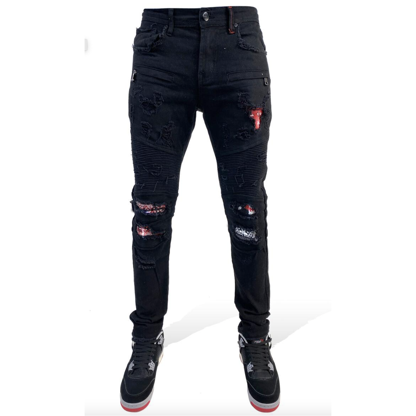 Black PREME Paisley Moto Biker Denim with intricate paisley design