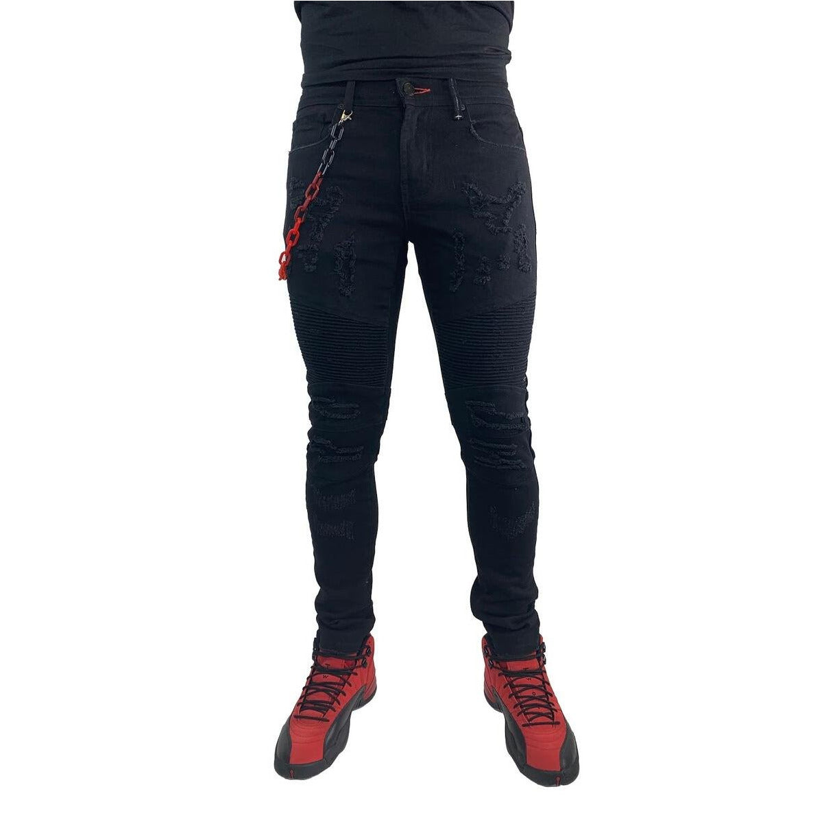 PREME Buffalo Black Biker Denim W/ Red Chain (PR-WB-646)