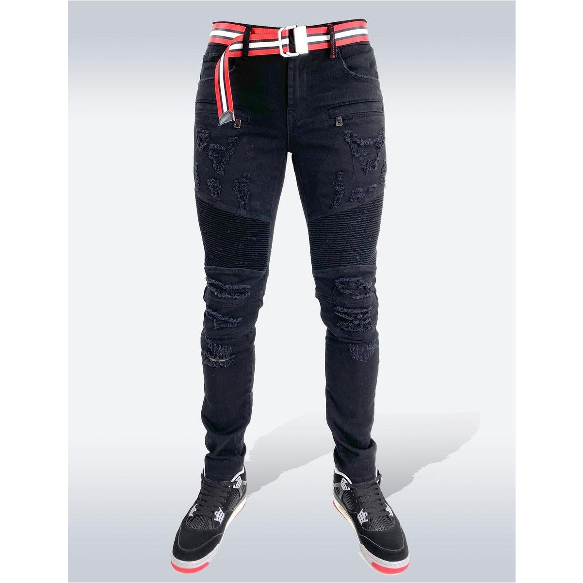Preme SS21 Belted Denim - Buffalo Black - Red Belt (PR-WB-764)
