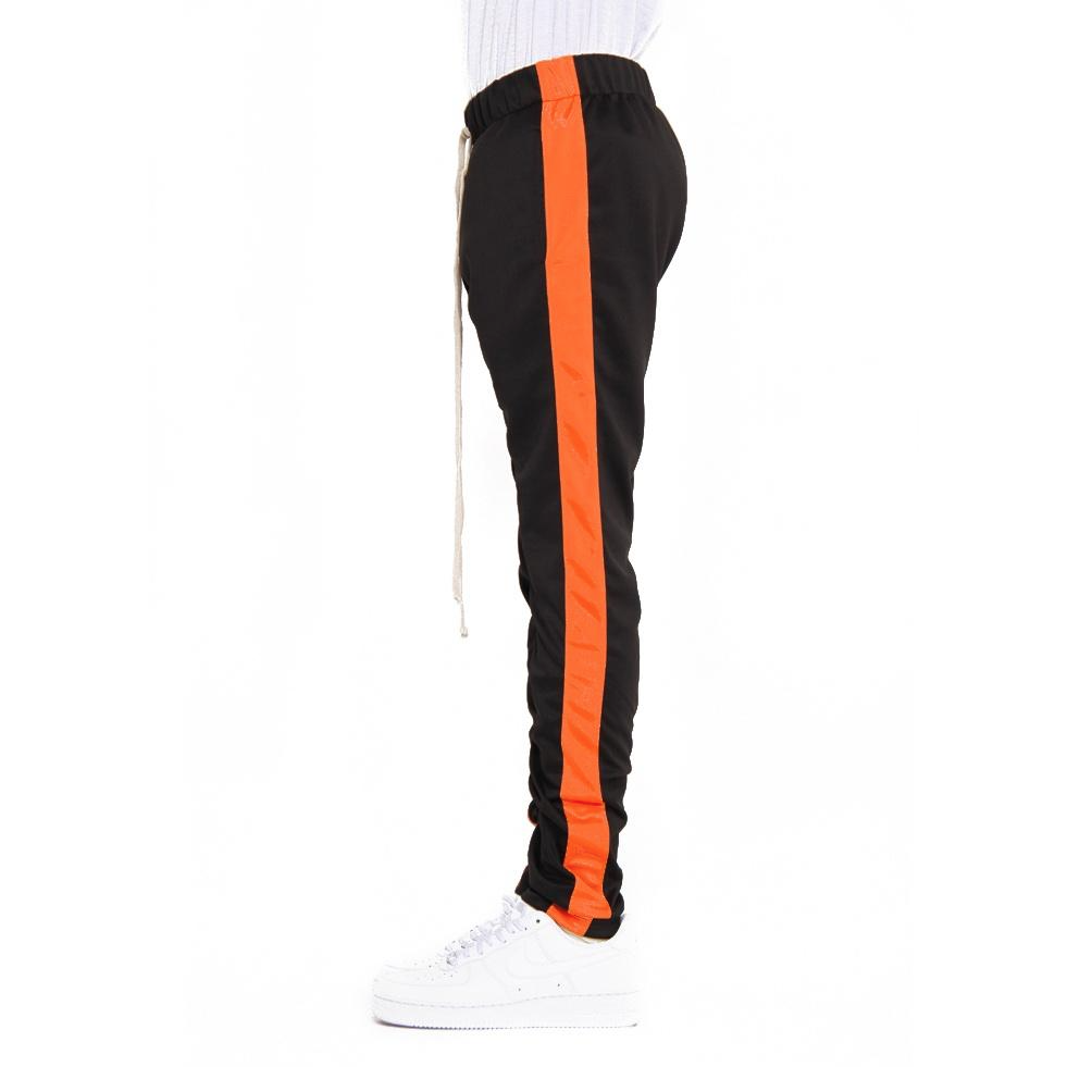 Black track pants with orange stripe, comfortable and stylish activewear bottoms