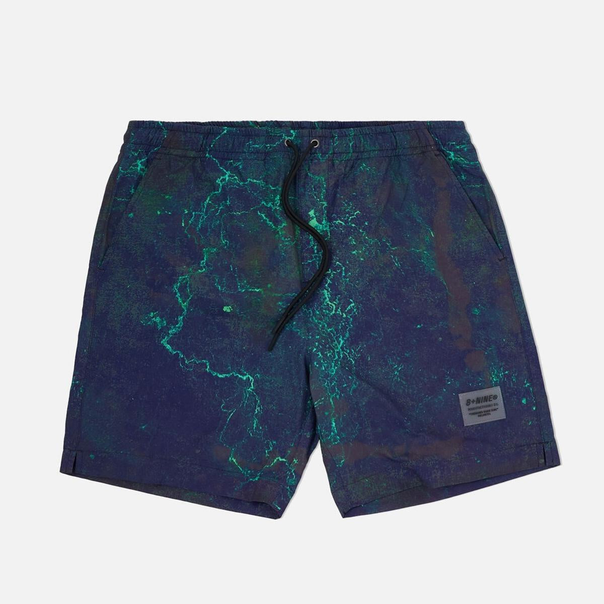 8&9 Black Trippy Shorts (SHTRIPBLK) - Men's urban streetwear fashion with psychedelic black and white print