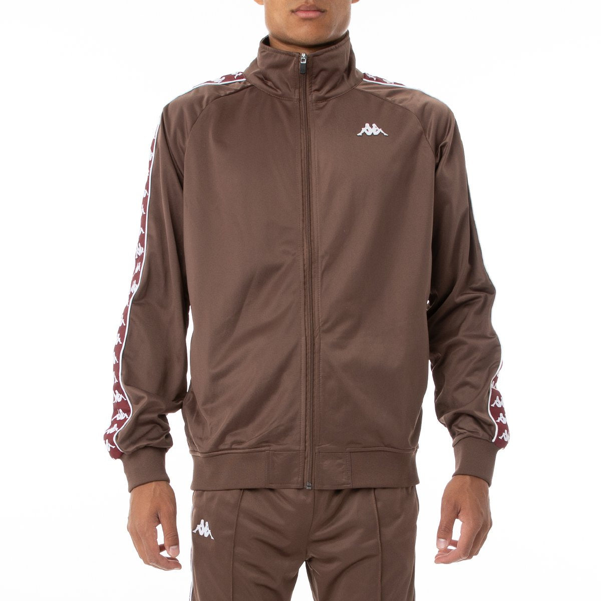 Kappa Grey Russet- Red Dahlia - White 222 Banda Anniston Track Jacket (3502050-BYP) product image showcasing the stylish design and color combination of the jacket