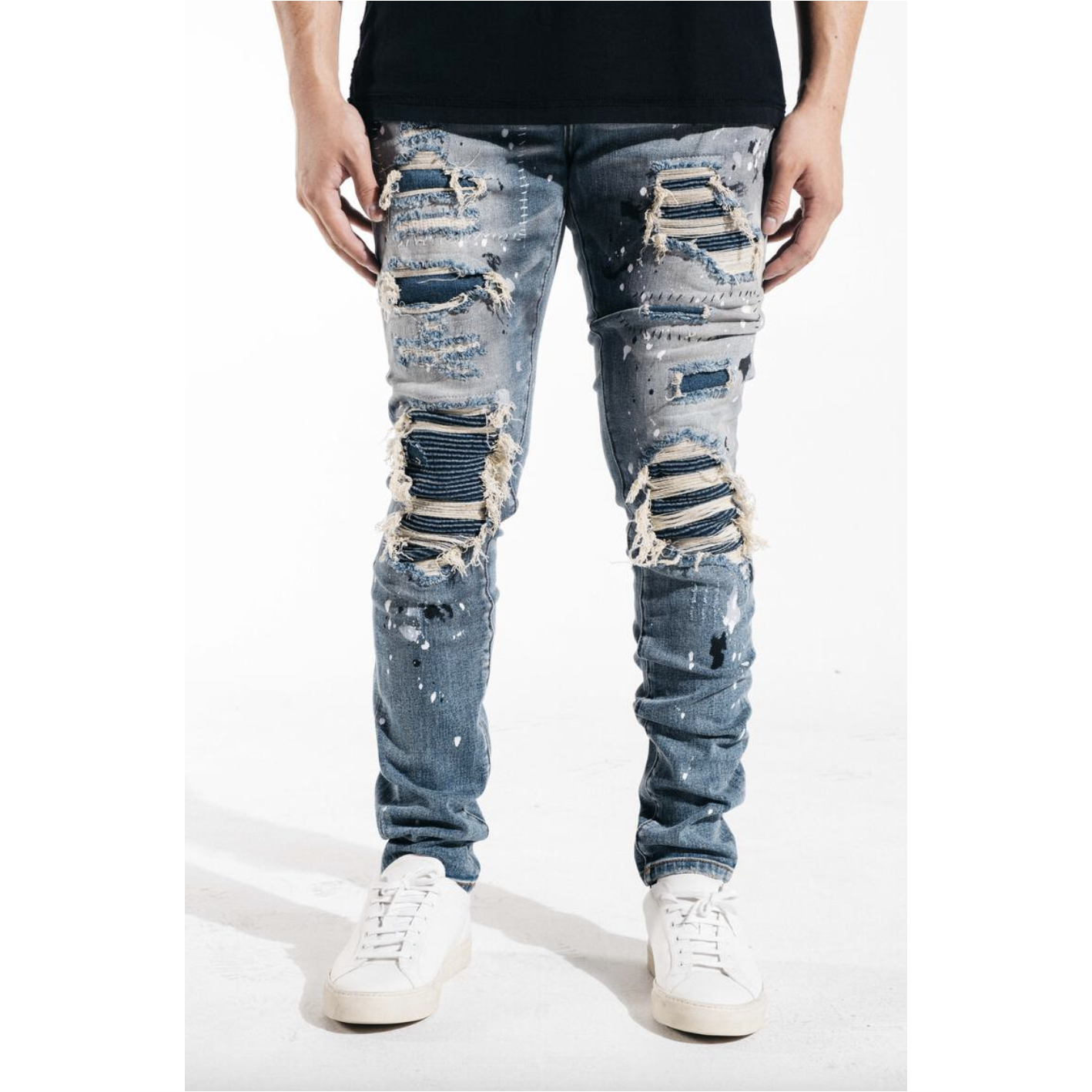 Embellish Tyson Rip & Repair Denim in dark blue with distressed details