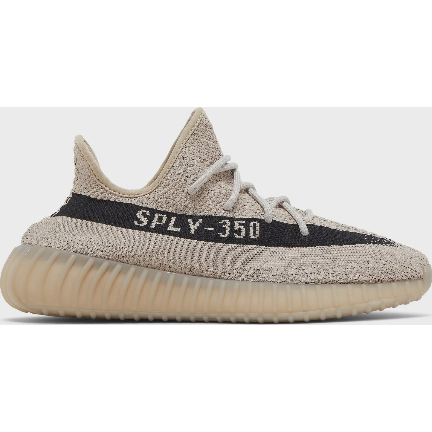 A close-up image of the adidas Yeezy Boost 350 V2 - Slate sneakers, featuring the iconic primeknit upper and signature Boost technology sole