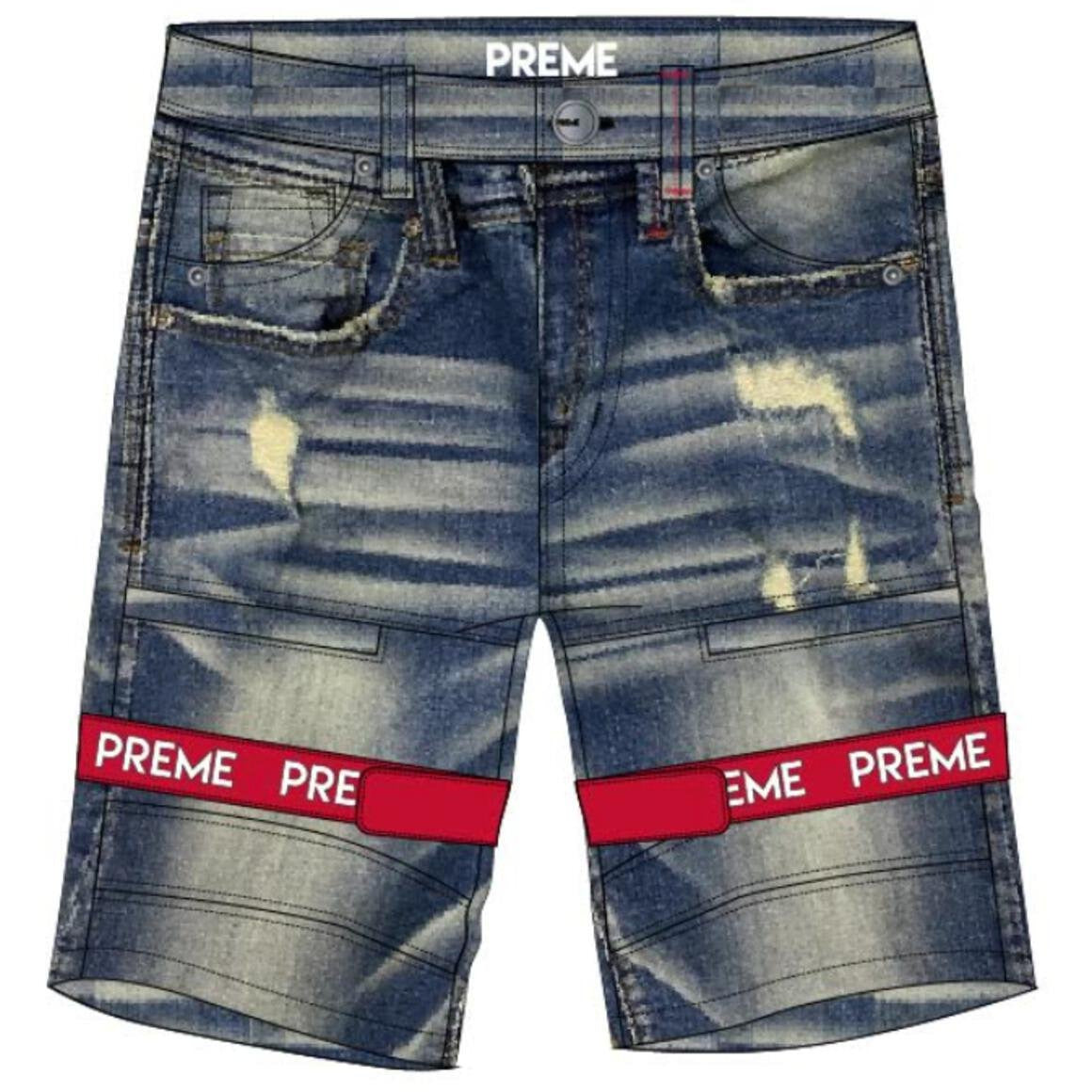 Indigo Preme Shorts with Red Preme Strap, product code PR-WB-846, on white background