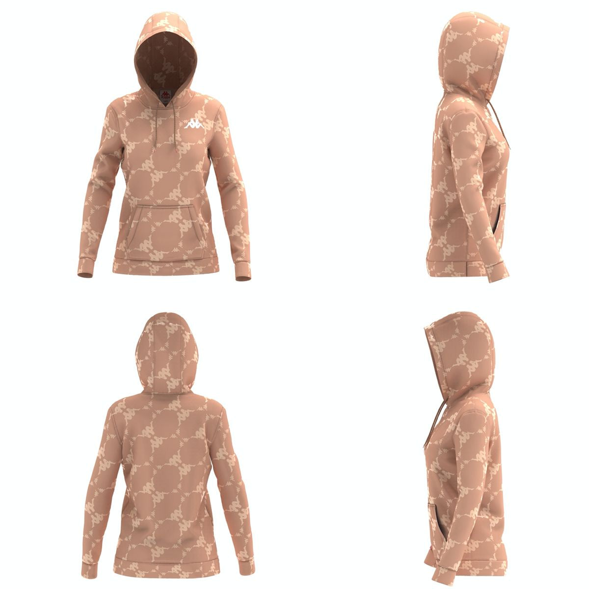 Women's Kappa Peach/Pink Authentic Datos Hoodie with Front Pocket and Logo