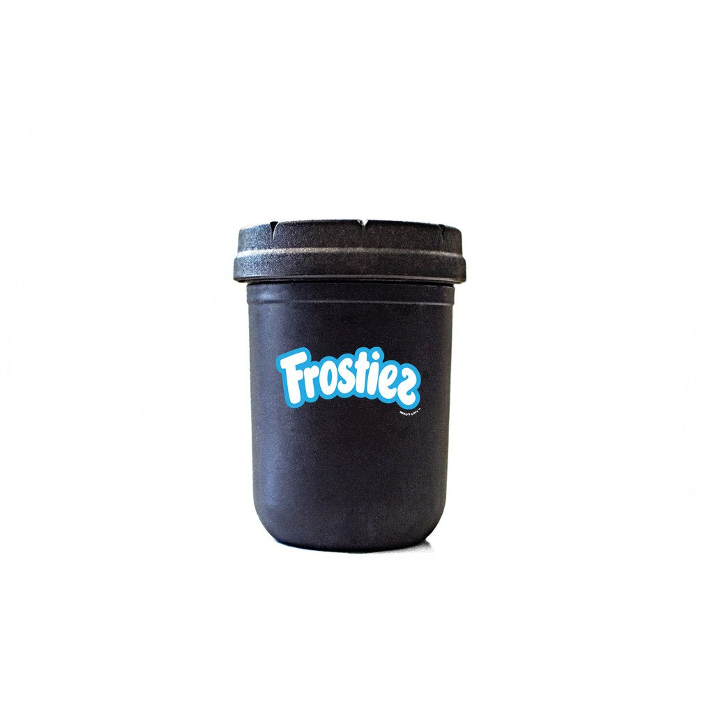 High-quality glass restash jar with Frostiez logo for storing cannabis products