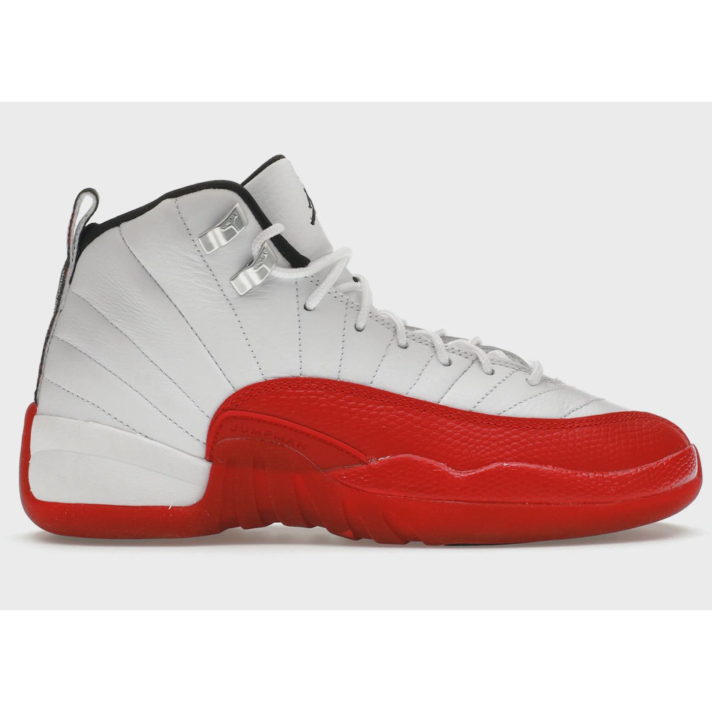 High-quality image of the popular Jordan 12 Retro - Cherry (GS) (2023) (153265-116) sneakers, featuring the classic red and white colorway, available for purchase