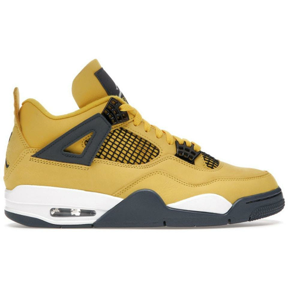 New 2021 Jordan 4 Retro Lightning sneakers featuring vibrant yellow colorway