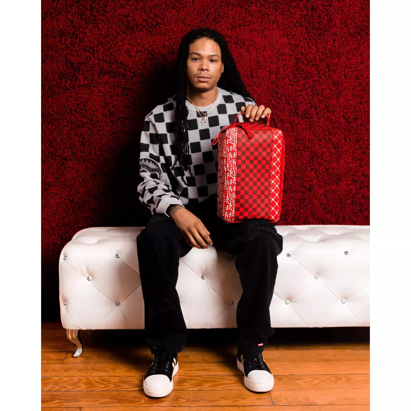 Innovative Tri Split Red Sneaker Bag by Sprayground for fashion-forward individuals