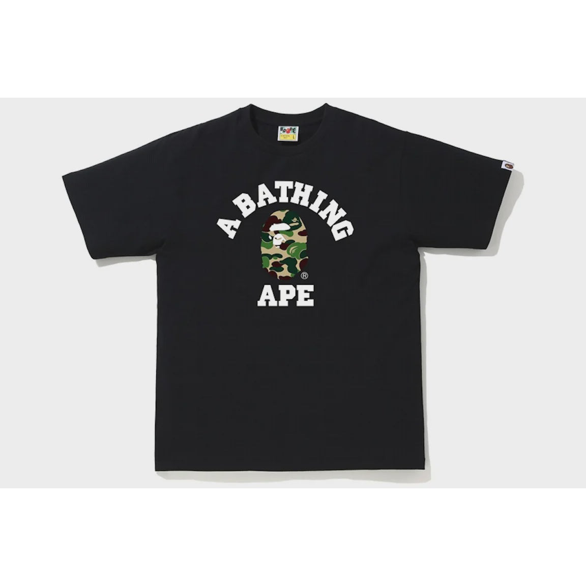 BAPE ABC Camo College Tee in Black and Green from the SS20/SS23 collection, featuring iconic A Bathing Ape camouflage pattern