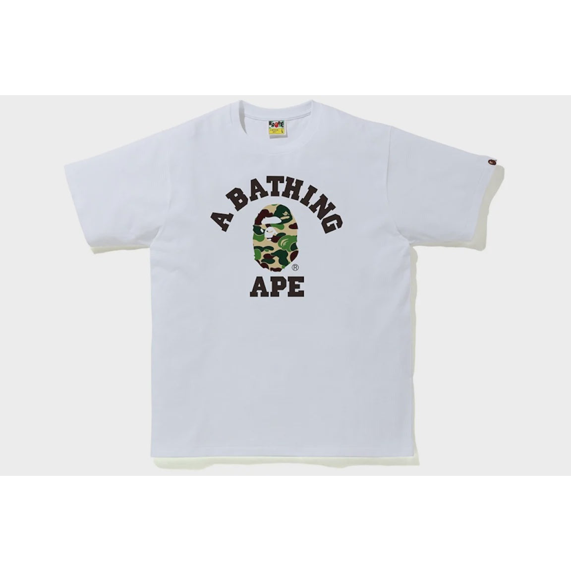 White and green BAPE ABC Camo College Tee from SS20/SS23 collection