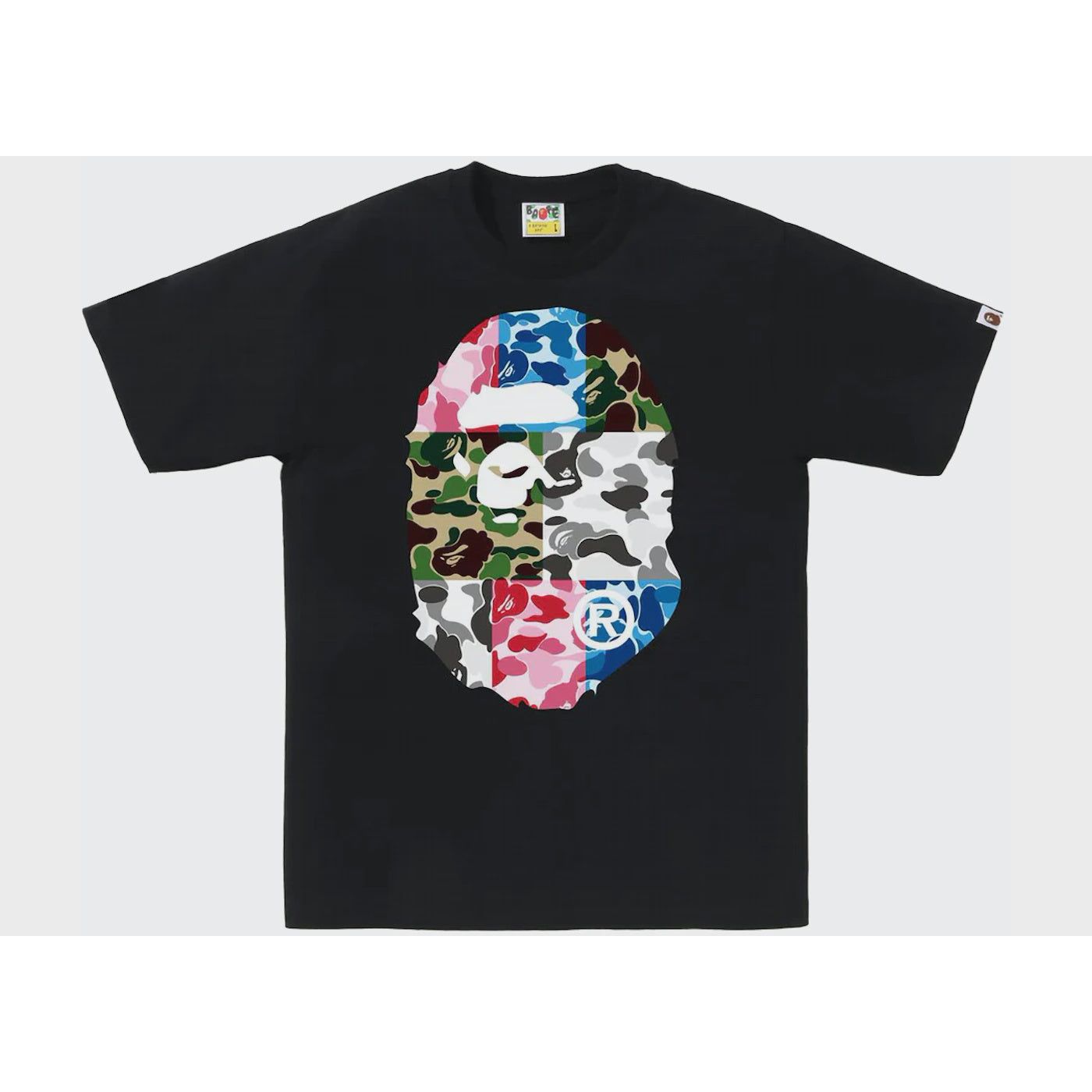 BAPE ABC Camo Crazy Big Ape Head Tee in Black, part of the Fall/Winter 2023 collection, featuring a bold graphic of a large ape head