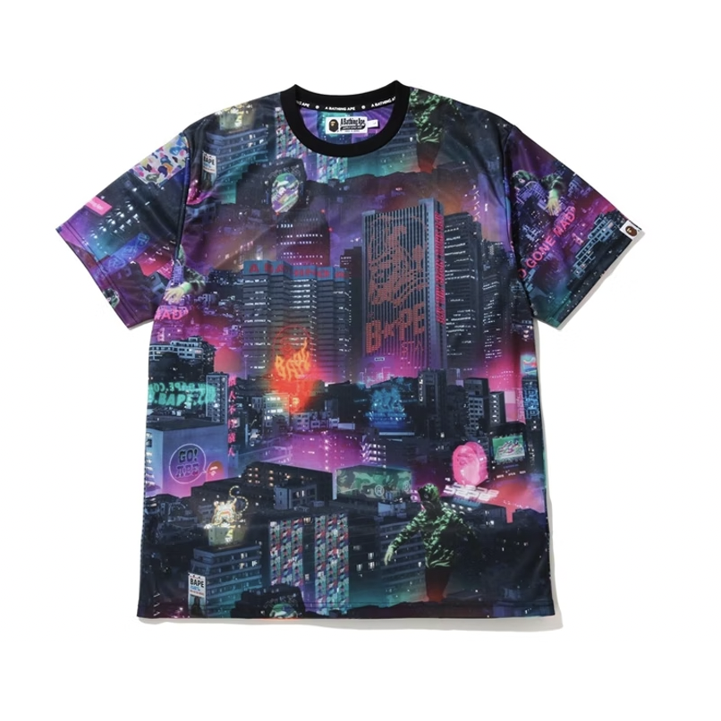 A vibrant and eye-catching BAPE Neon Tokyo Tee in a multi-color design