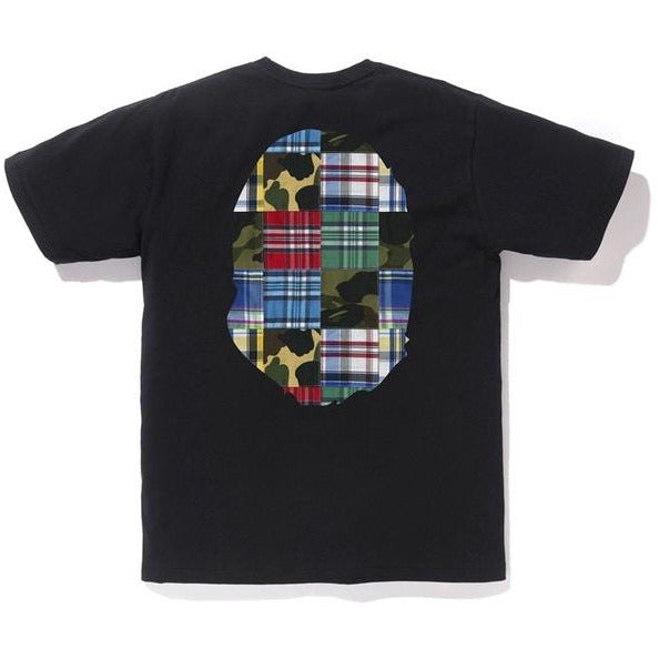 Black BAPE Patchwork Big Ape Head Tee, showcasing intricate detailing and bold design