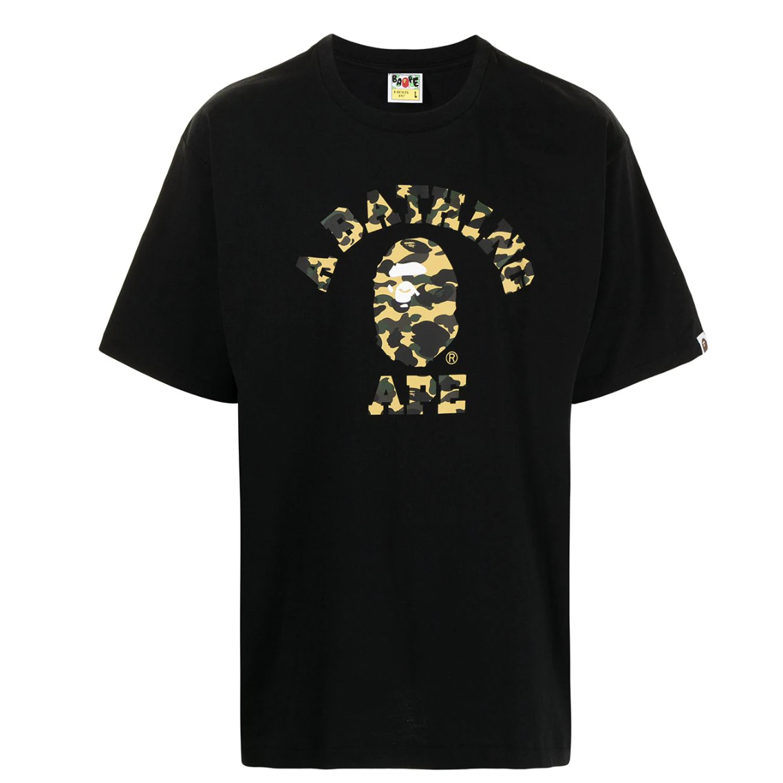 BAPE ABC Camo College Tee from the Spring/Summer 2021 collection in Black and Yellow colorway