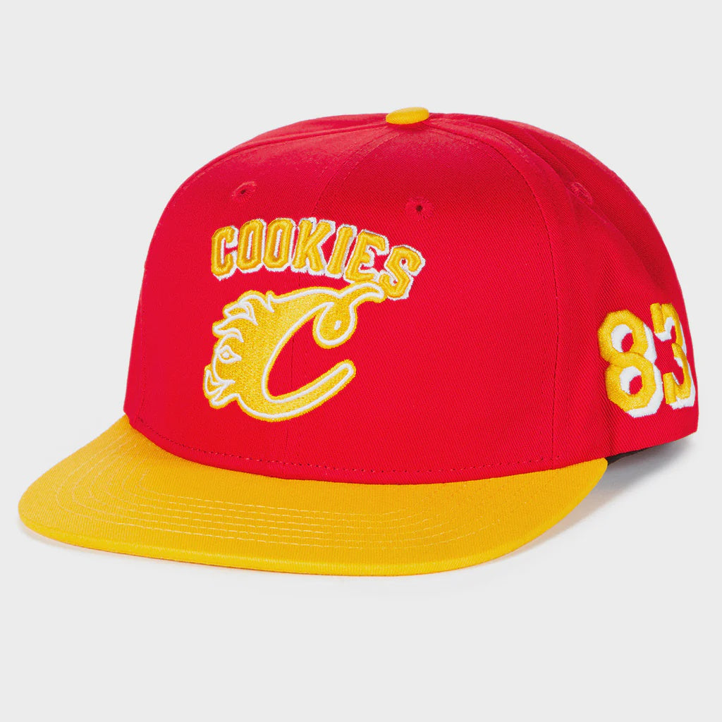 Black snapback hat with red Cookies Breakaway logo on front