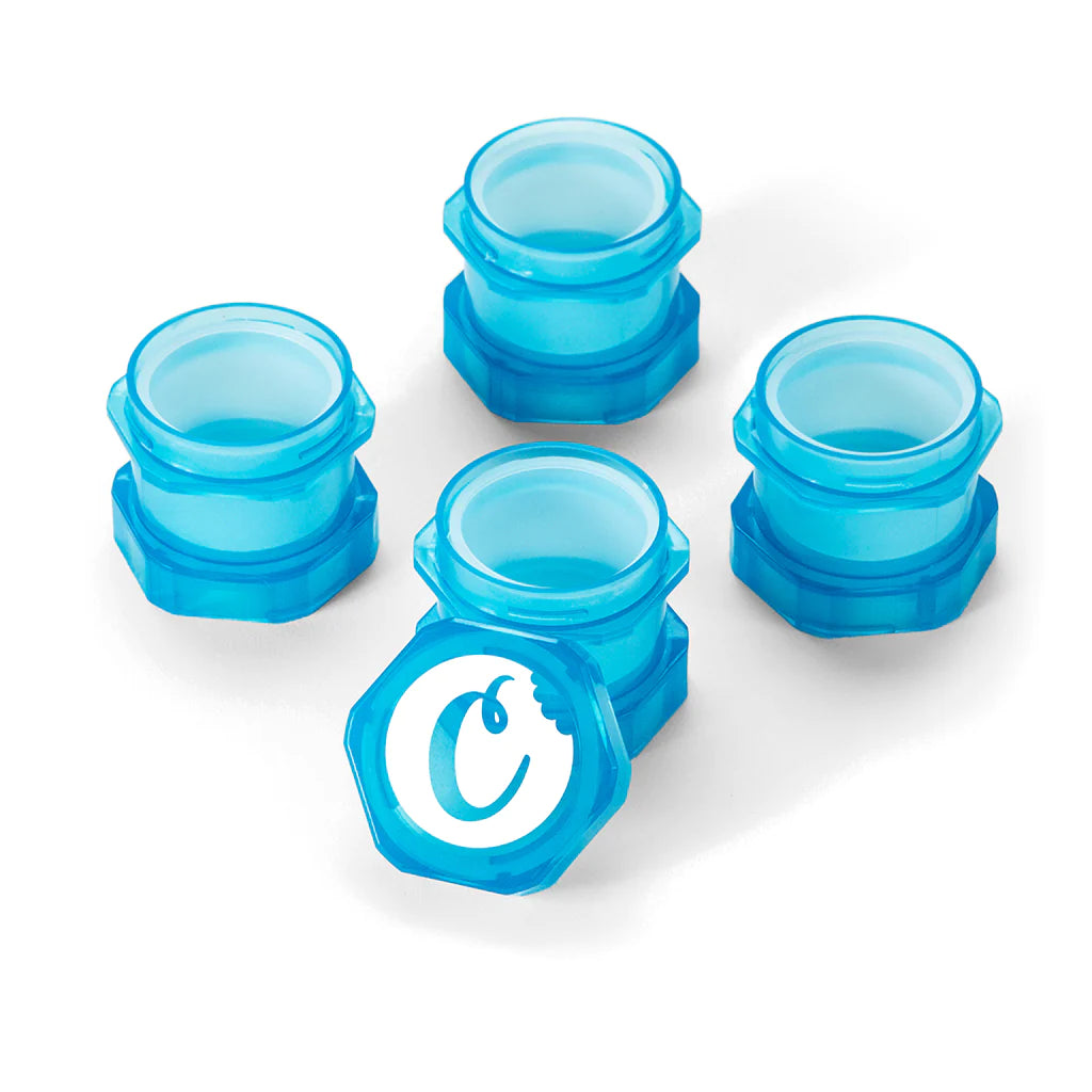 Stackable blue plastic storage jar designed to safely store Cookies V2