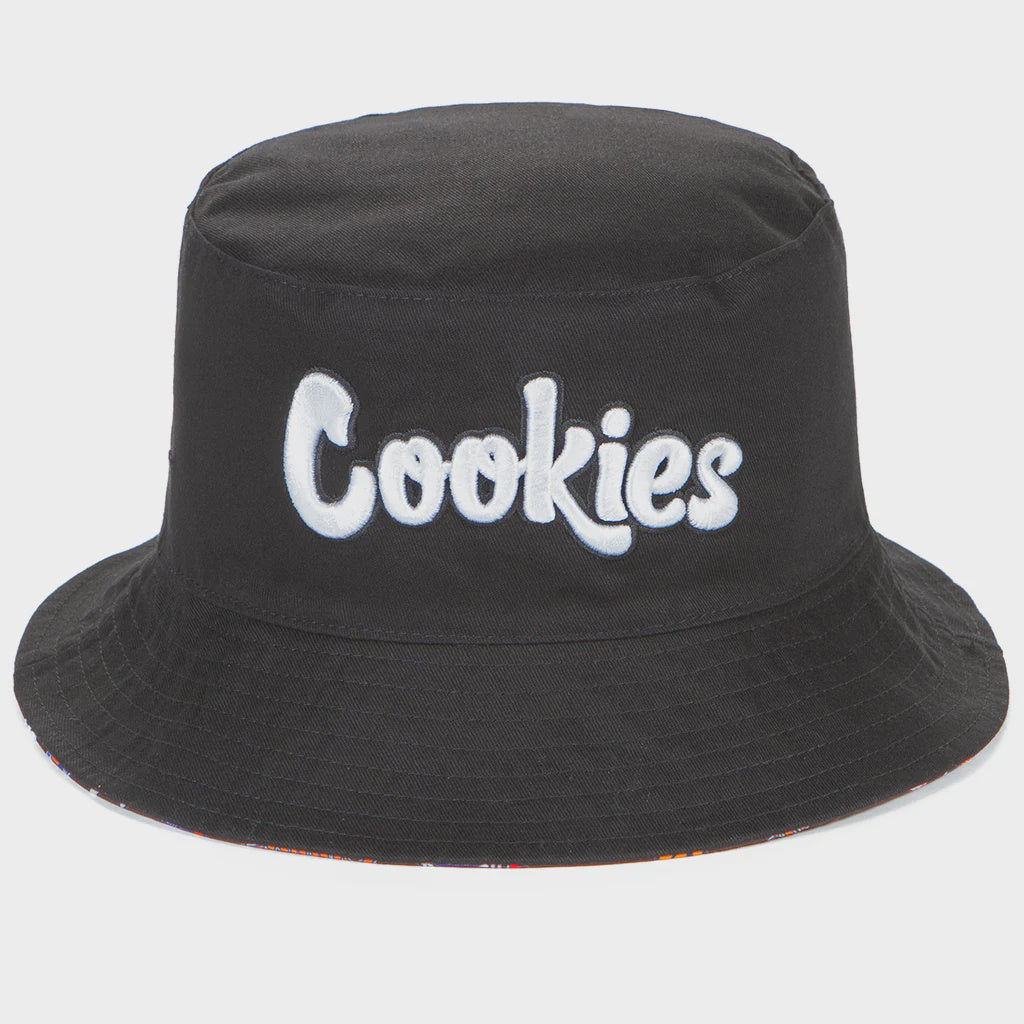 Black reversible bucket hat with Cookies Full Clip logo, perfect for sunny days
