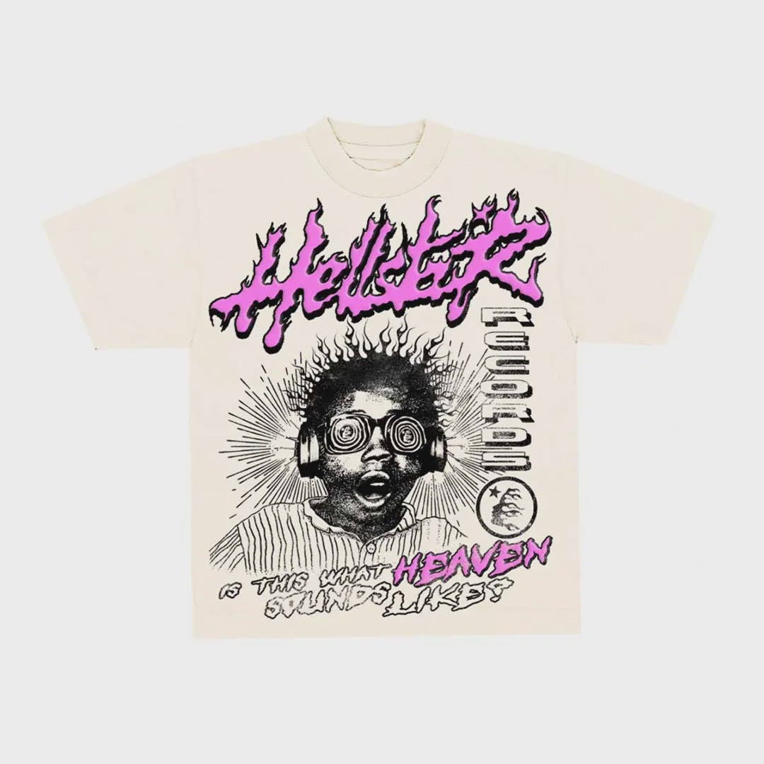 Custom milled cotton cream tee with vintage wash and Hellstar graphics