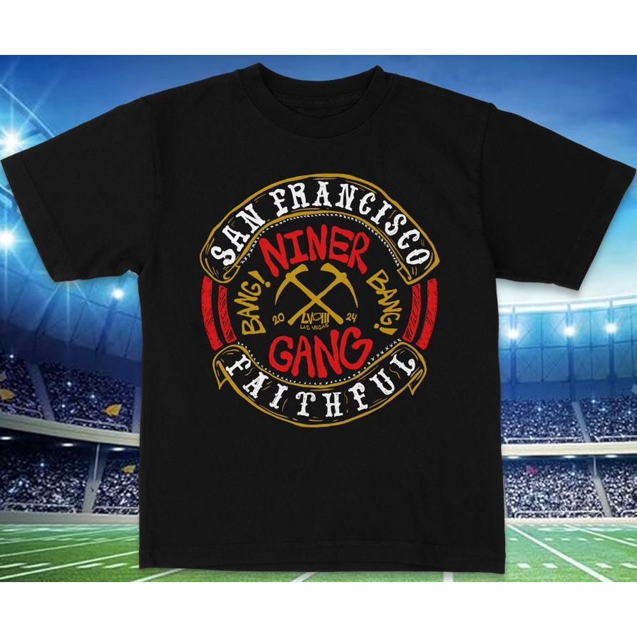 Trendy and stylish black tee featuring SF Faithful Niner Gang 2024 slogan