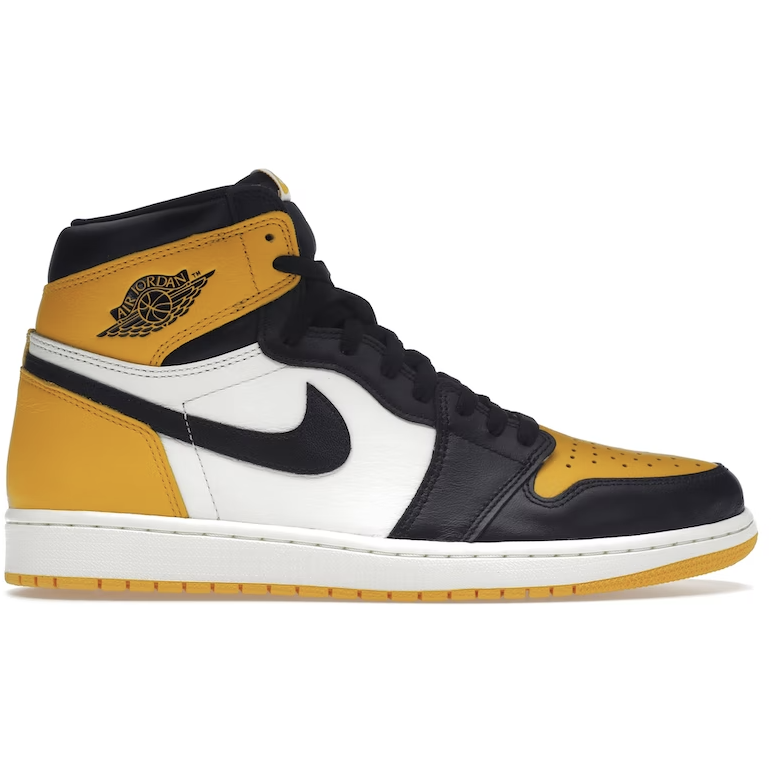 Stylish and iconic Jordan 1 Retro High OG - Taxi sneakers in black and yellow colorway, featuring premium leather and classic Nike Air branding
