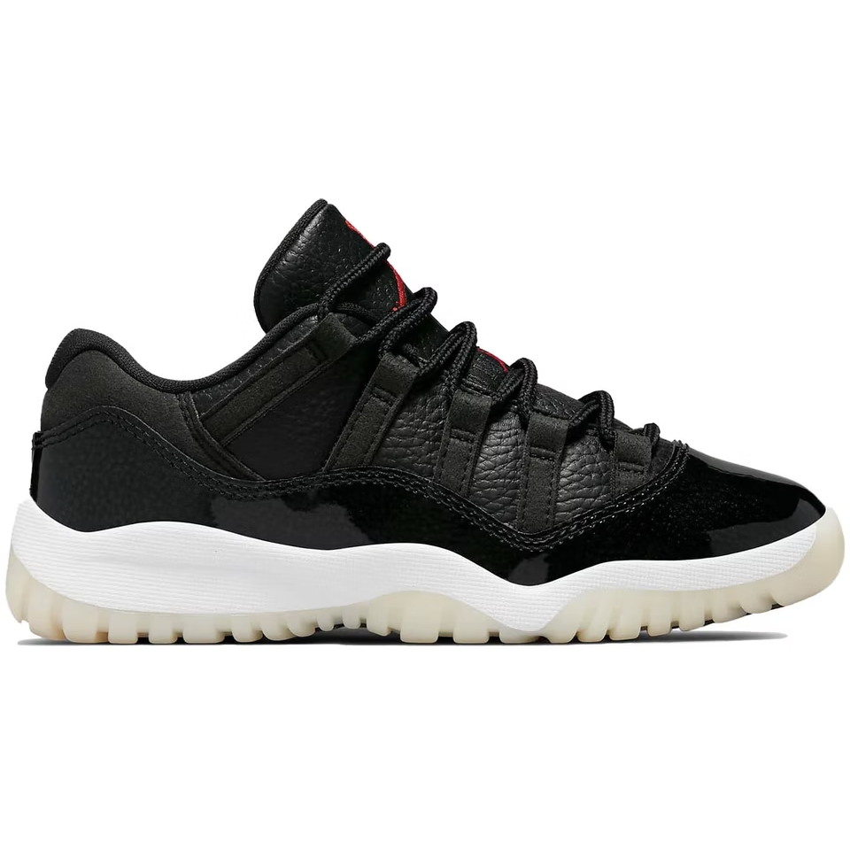 Black and red Jordan 11 Retro Low -72-10 (PS) sneakers for kids