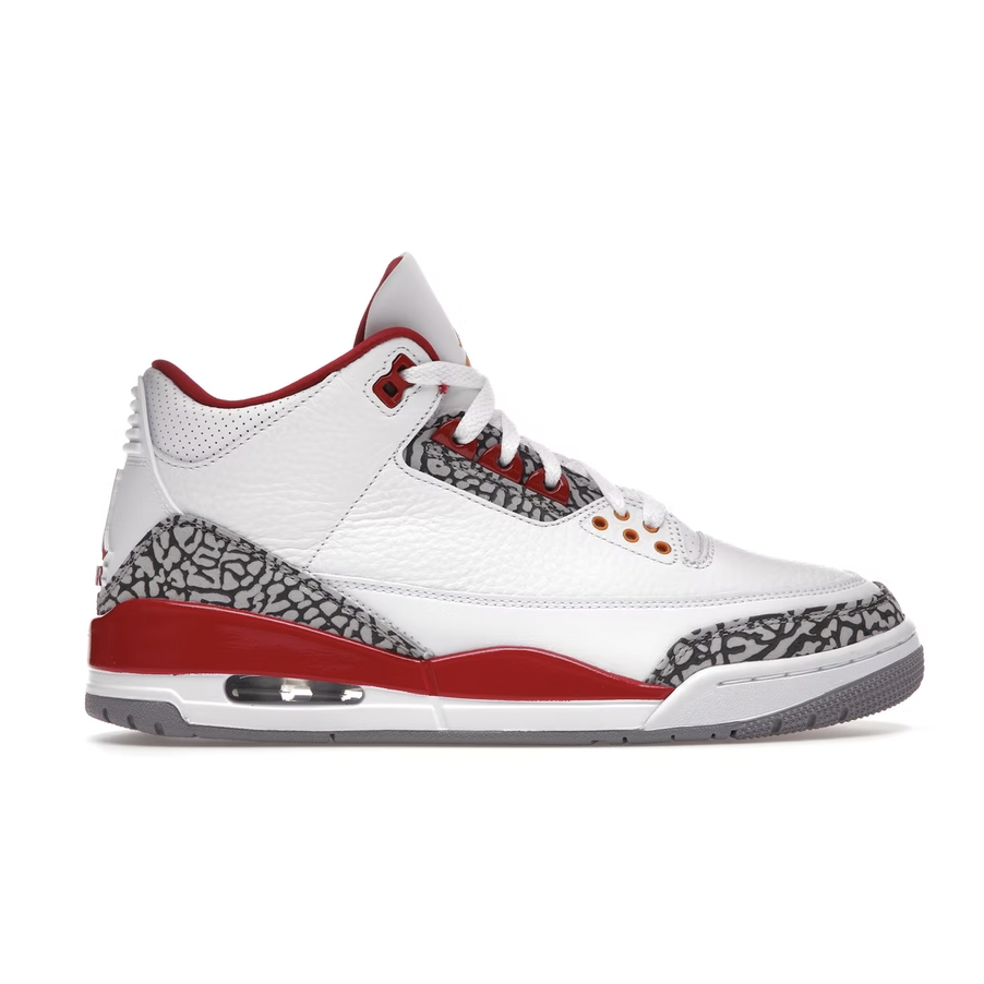 High-performance Jordan 3 Retro - Cardinal Red sneaker with iconic red and white colorway
