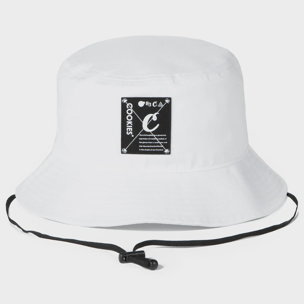 Stylish and versatile Cookies Key Largo White Bucket Hat, perfect for summer outings and casual wear