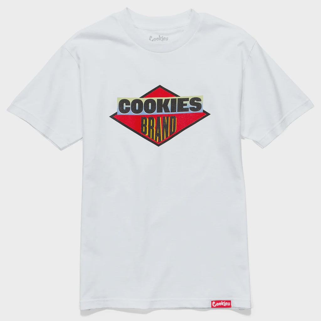 White short-sleeve tee with Cookies License To Chief graphic design